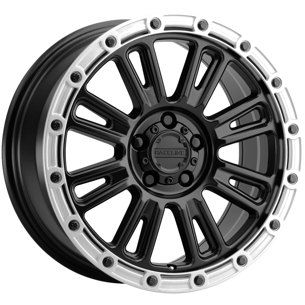 Raceline Aluminum Wheels Truck 956BS Compass, Satin Black Finish w/Silver Ring, 17X8" 5X108 Bolt Pattern 30mm Offset, 8 Spoke Design, SUV Automotive Wheels, Car Accessories, Black Rims