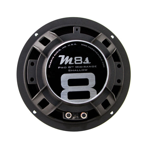 8” Massive Audio M8S Shallow Mount Mid-Range Speaker | 300W Max, 4 Ohm, Slim Design, High Sensitivity Pro Car Audio Mid Driver, Loud & Clear Sound for Tight Space Installations