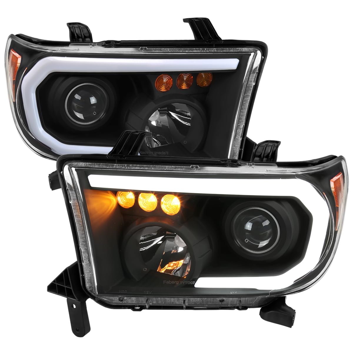 Black Projector Headlights w/LED Tube SPEC-D TUNING Compatible with 2007-2013 Toyota Tundra, Left + Right Pair Headlamp Assembly