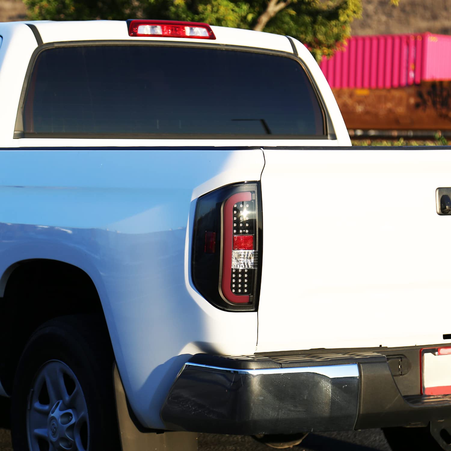 Spec-D Tuning Full Black LED Strip Tail Lights w/Red Sequential LED Bar Compatible with 2014-2021 Toyota Tundra, Left + Right Pair Assembly