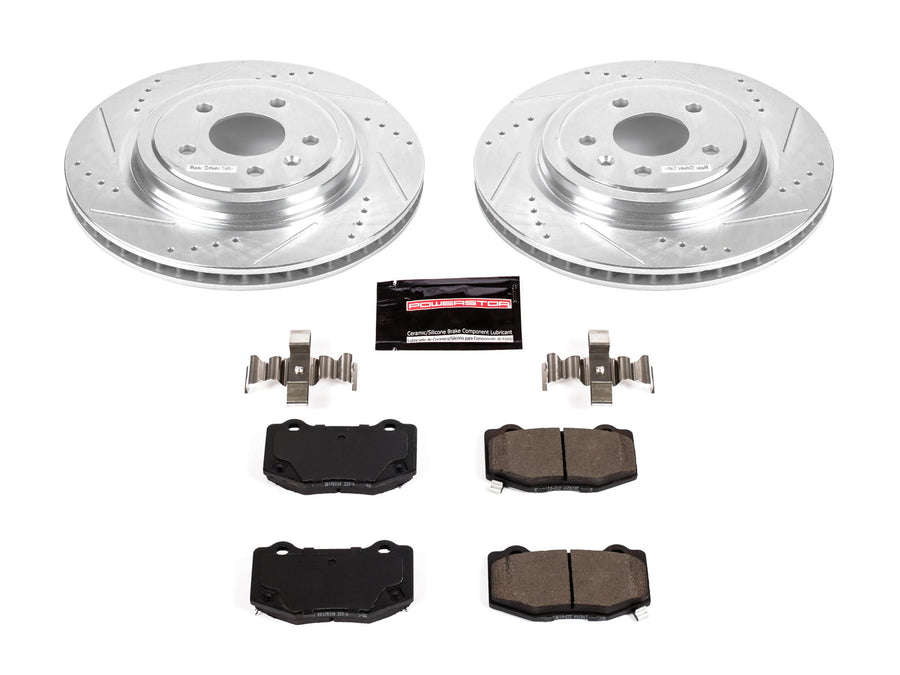 Power Stop K6535 Rear Brake Pads Z23 Carbon Fiber with Drilled & Slotted Brake Rotors Kit For Chevrolet Corvette 2014-2019 [Model Specific]