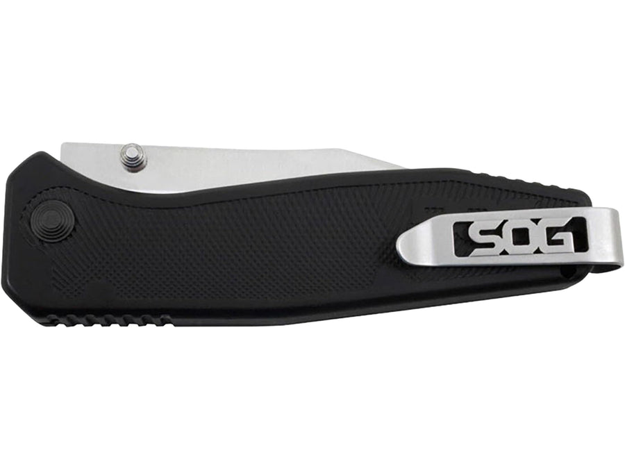 SOG Flare Knife Folding and Pocket Assisted Opening Tech w/ 3.5 Inch Stainless Straight Edge Blade & Tactical GRN Grip Knife (FLA1001-CP), Black