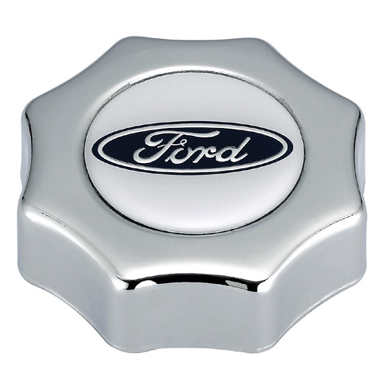 302-230 Ford Oil Fill Cap - Twist-On - Octagon - Aluminum - Polished Logo - Each