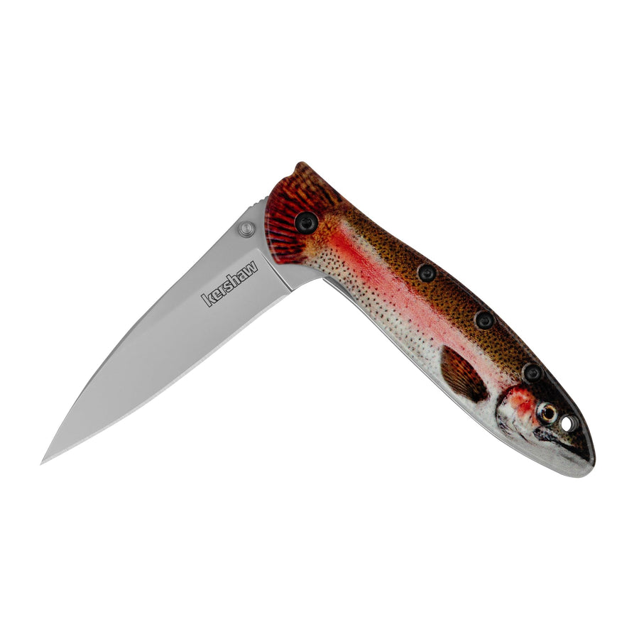 Kershaw Folding Pocket Knife Leek, 3" Sandvik 14C28N Blade, Aluminum Handle, Slim and Versatile Tool, Made in the USA (Trout)