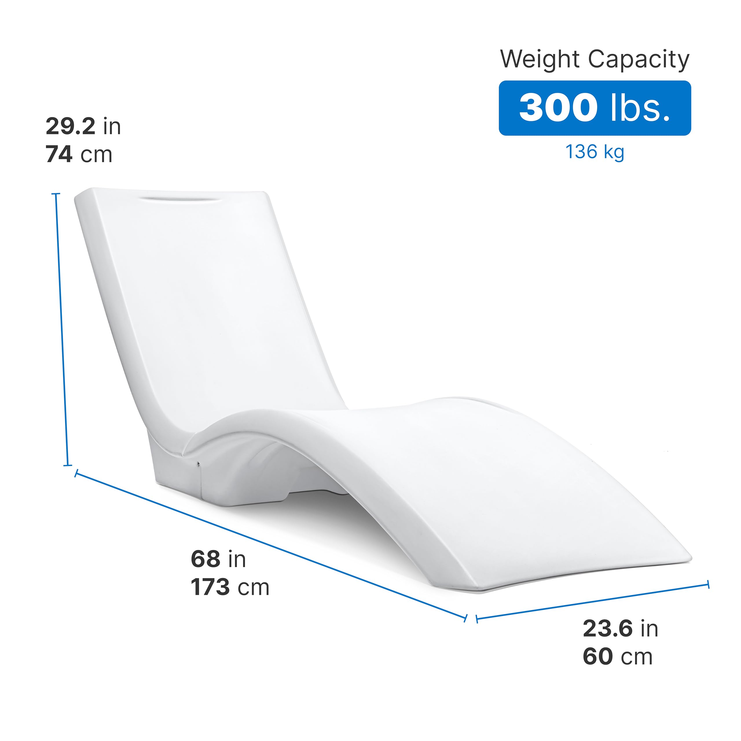 Vero Pool Lounger Step2, Waterproof, Fade-Resistant Patio Furniture, Pool Lounge Chair for Sun Shelf, Use in Pools with Shelves Up to 9-Inches Deep or Outside Pool Deck, Weighted, White