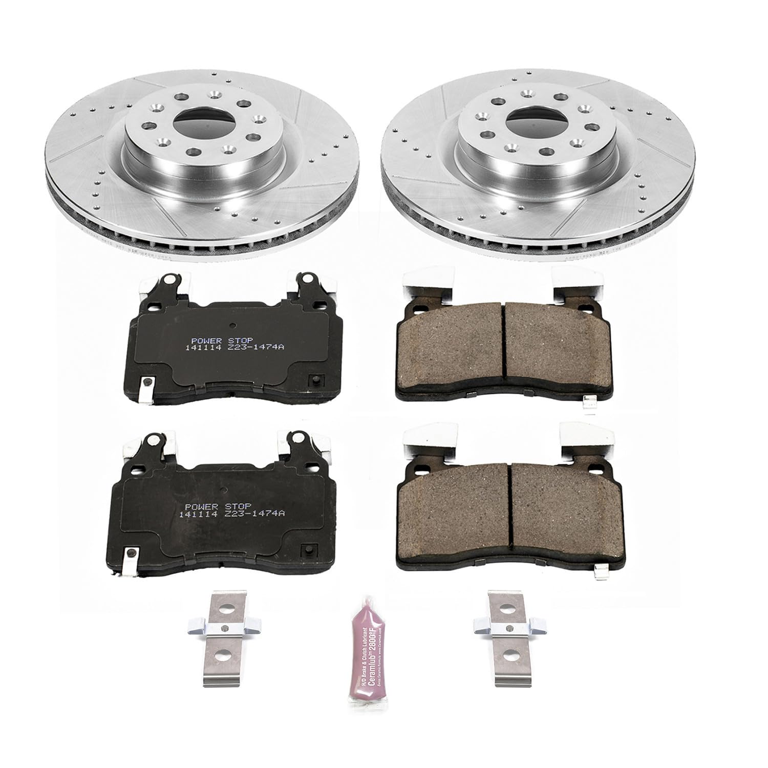 Power Stop K6998 Z23 Carbon Fiber Brake Pads with Drilled & Slotted Brake Rotors Kit Front