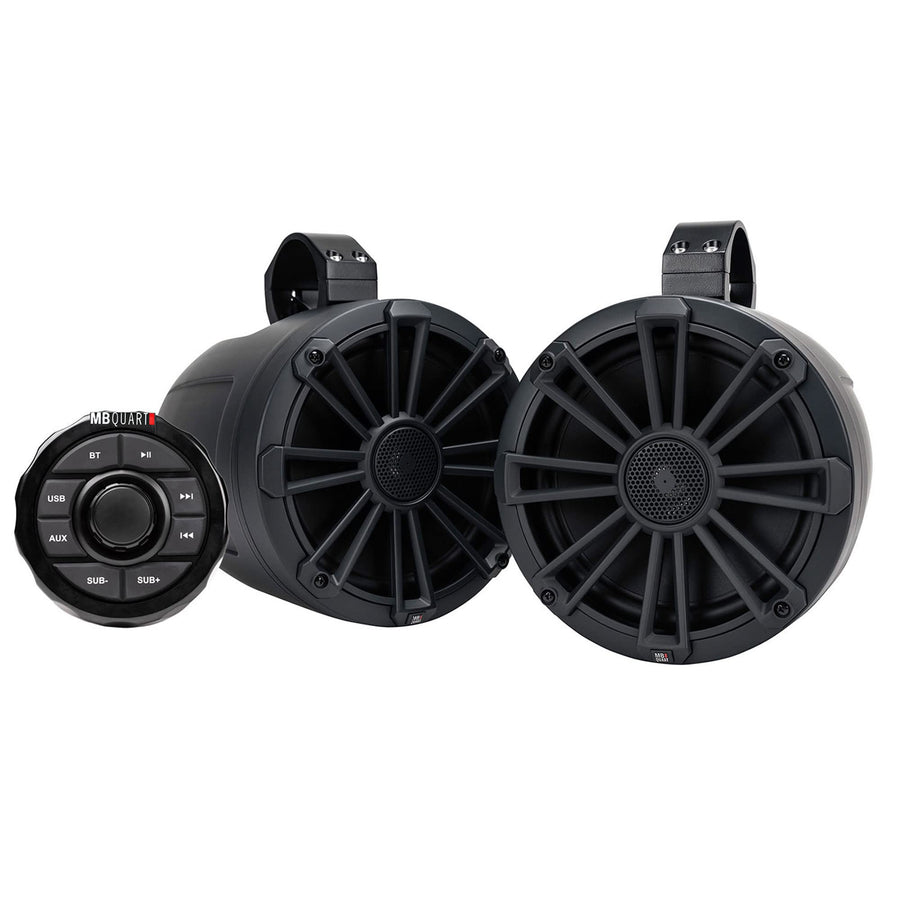 MB Quart 160 Watt Rugged UNI8.1R Universal UTV Tuned Audio Speaker System with Bluetooth Source Unit and 8 Inch 2 Way Speakers with Tower Enclosures