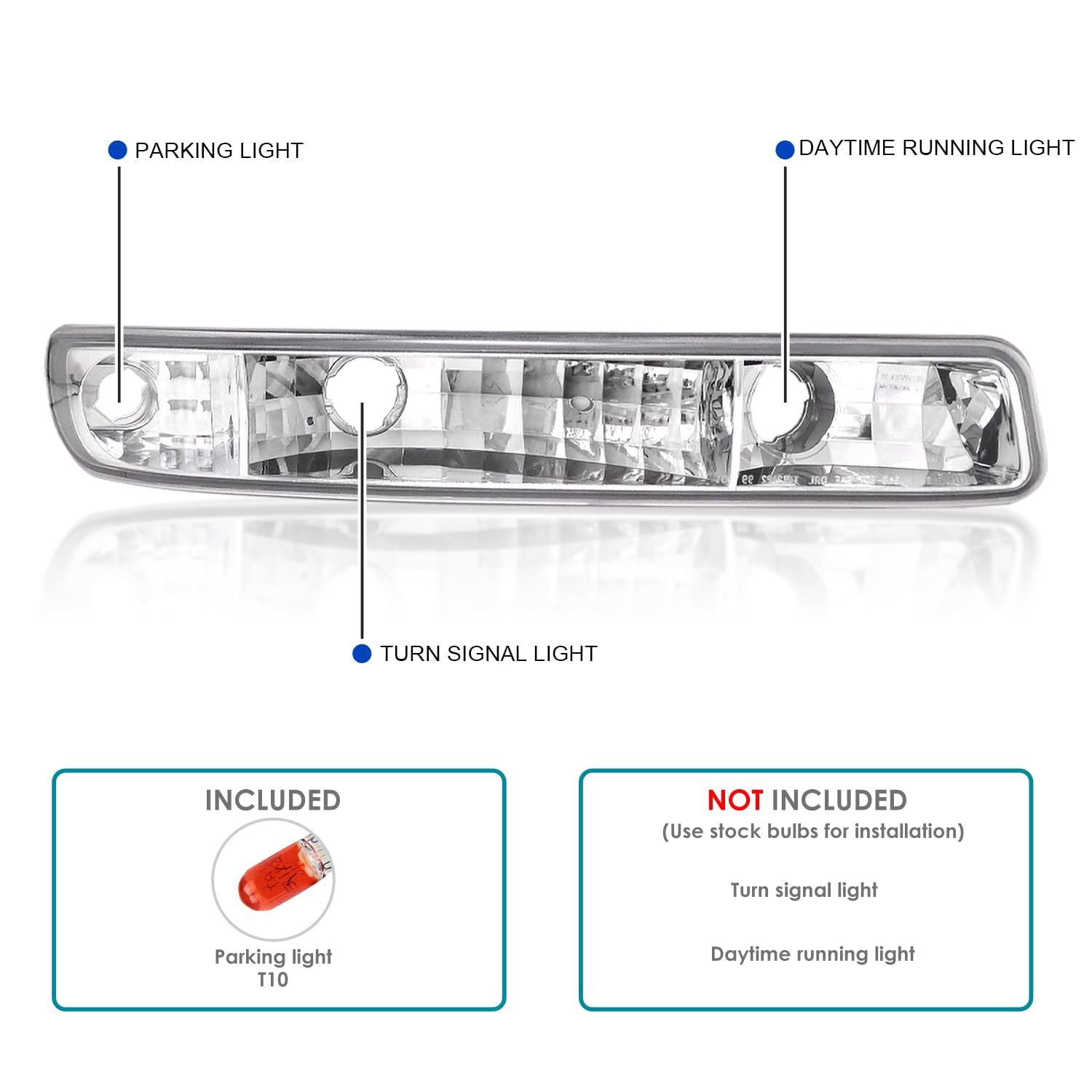 Chrome LED Halo Projector Headlights + Bumper Lights SPEC-D TUNING Compatible with 1999-2006 GMC Sierra 1500/2500/3500, Left + Right Pair Headlamps Assembly