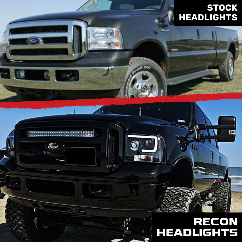 RECON - Premium Projector Headlights Fits 2005-2007 Super Duty (F250 F350 F450 F550) OLED Halos DRL - Clear Lens