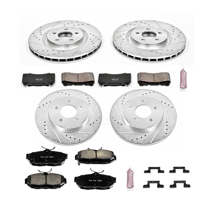 Power Stop K5942 Z23 Carbon Fiber Brake Pads Front and Rear with Drilled & Slotted Brake Rotors Kit For Ford Mustang 2012 [Model Specific]