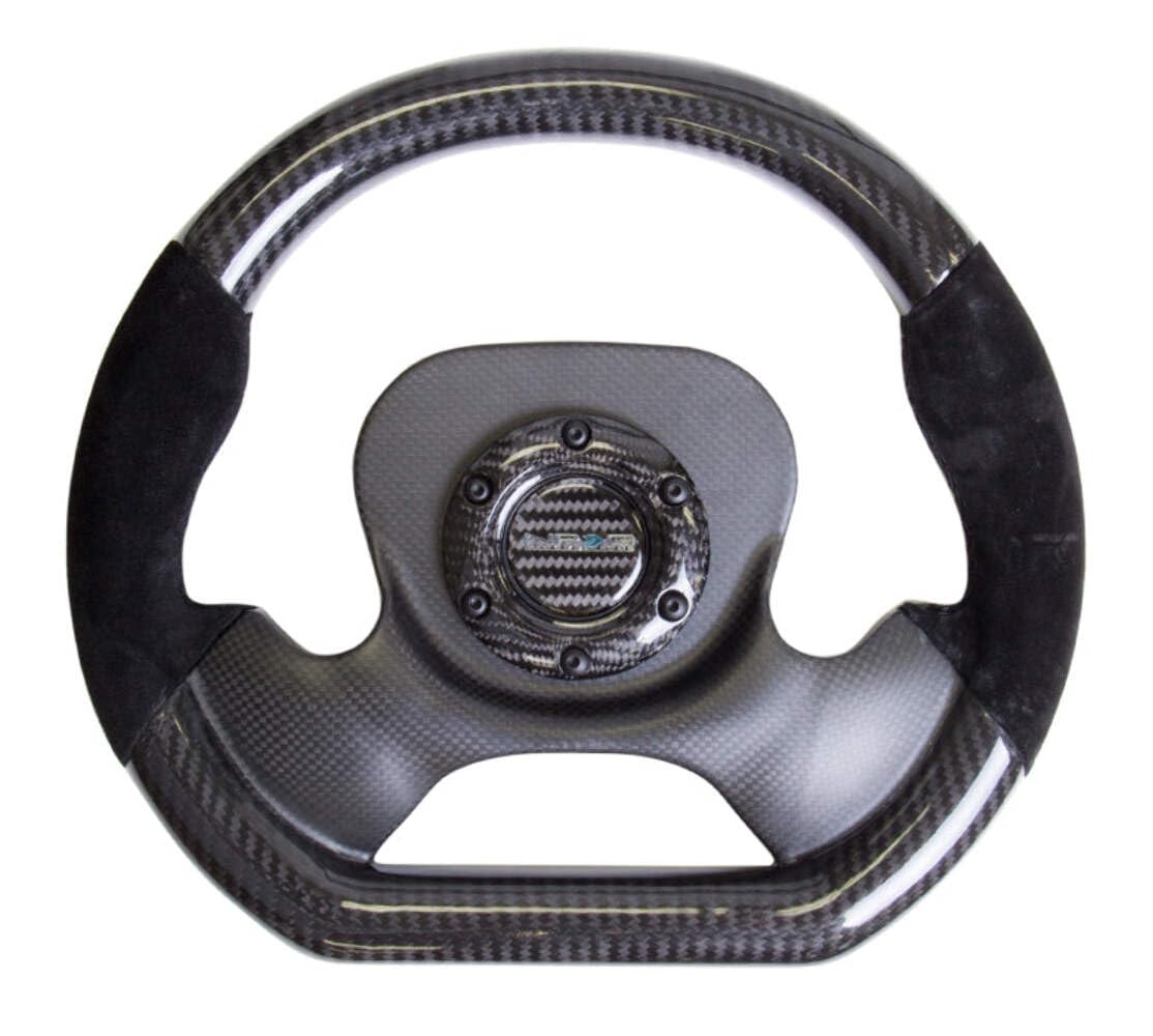Carbon Fiber NRG Innovations Steering Wheel with Suede Accent 320mm CF Center Plate Two Tone Carbon
