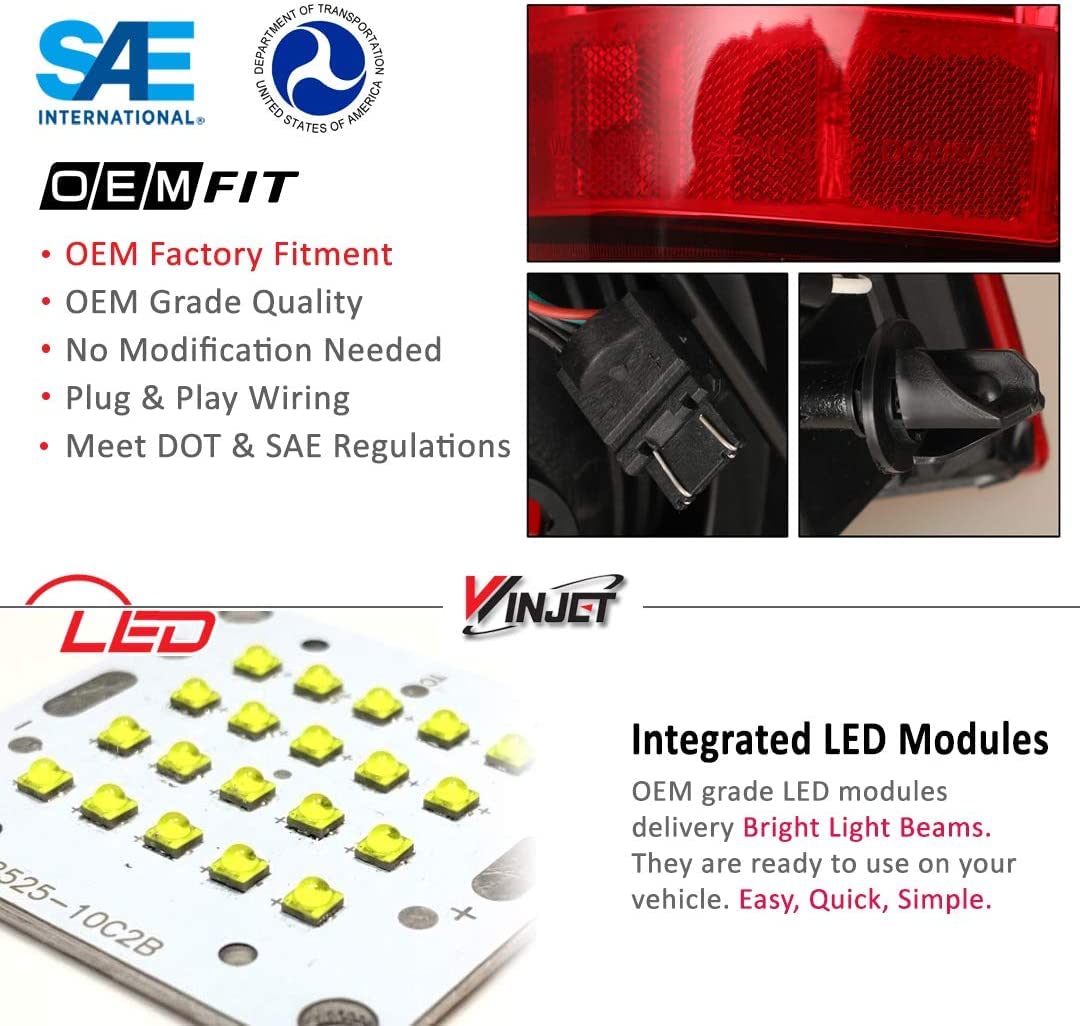 Winjet LED Sequential Tail Lights Compatible with [2007-2013 Chevy Suburban Tahoe Yukon] Rear Lamps (Red)