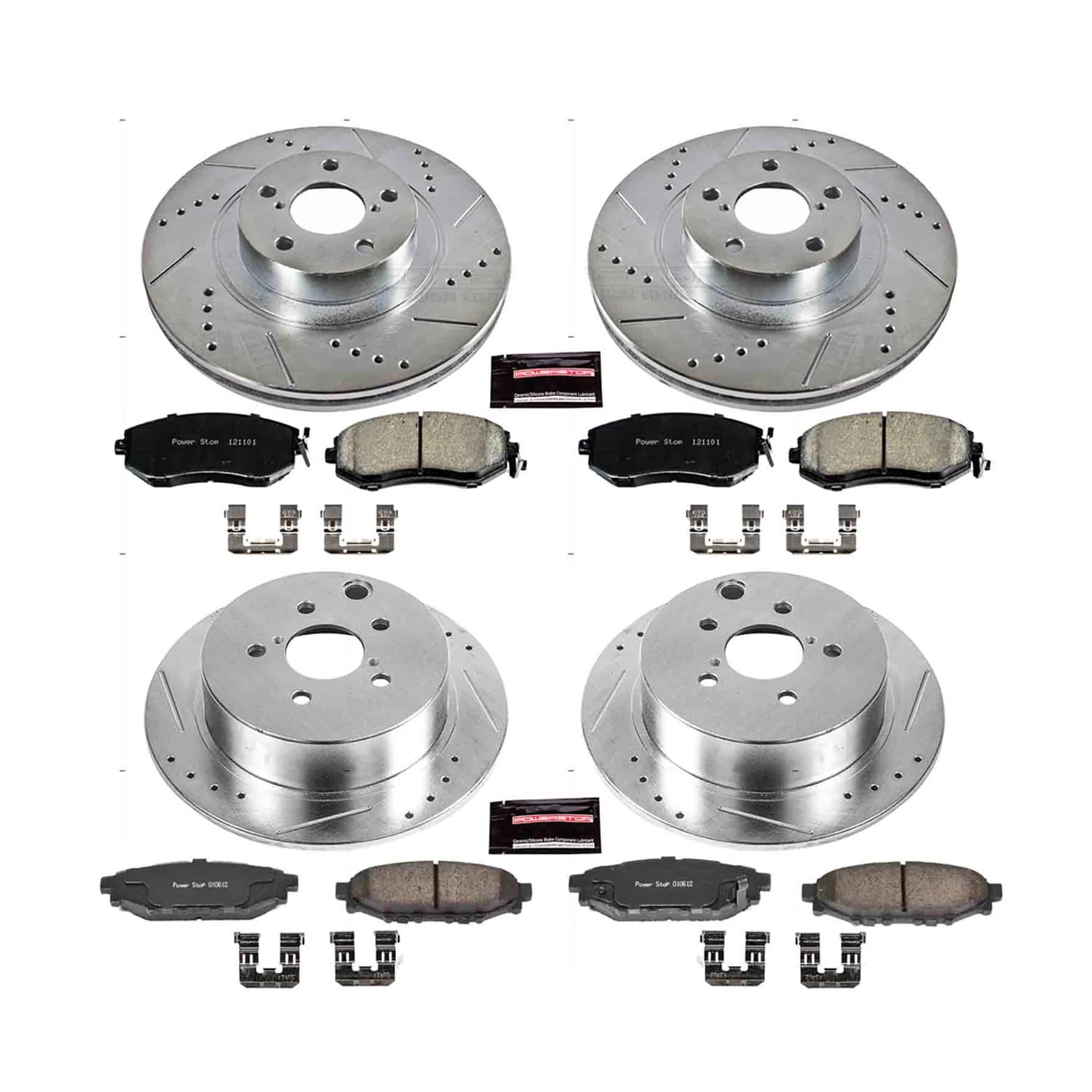 Power Stop K6762 Z23 Carbon Fiber Brake Pads with Drilled and Slotted Brake Rotors Front and Rear Brake Kit For Subaru Forester Crosstrek XV Crosstrek