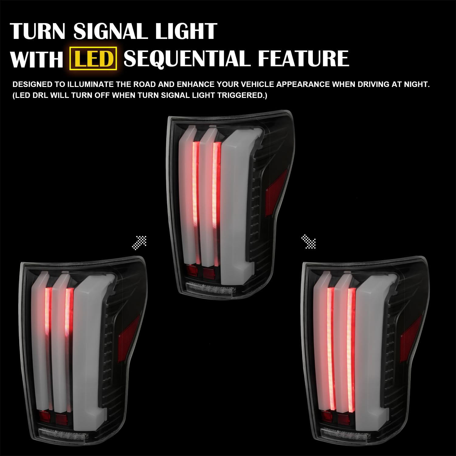 Full LED Sequential Tail Lights SPEC-D TUNING w/White LED Light Bars and Startup Animation Compatible with 2007-2013 Toyota Tundra, Left + Right Pair Assembly