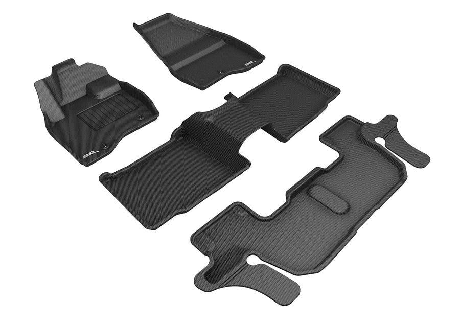 3D MAXpider Kagu Floor Mat (Black) with Ford Explorer Compatible 2017-2019 (2nd Row Center Console, Single Post on Front Passenger's Floor) - Full Set