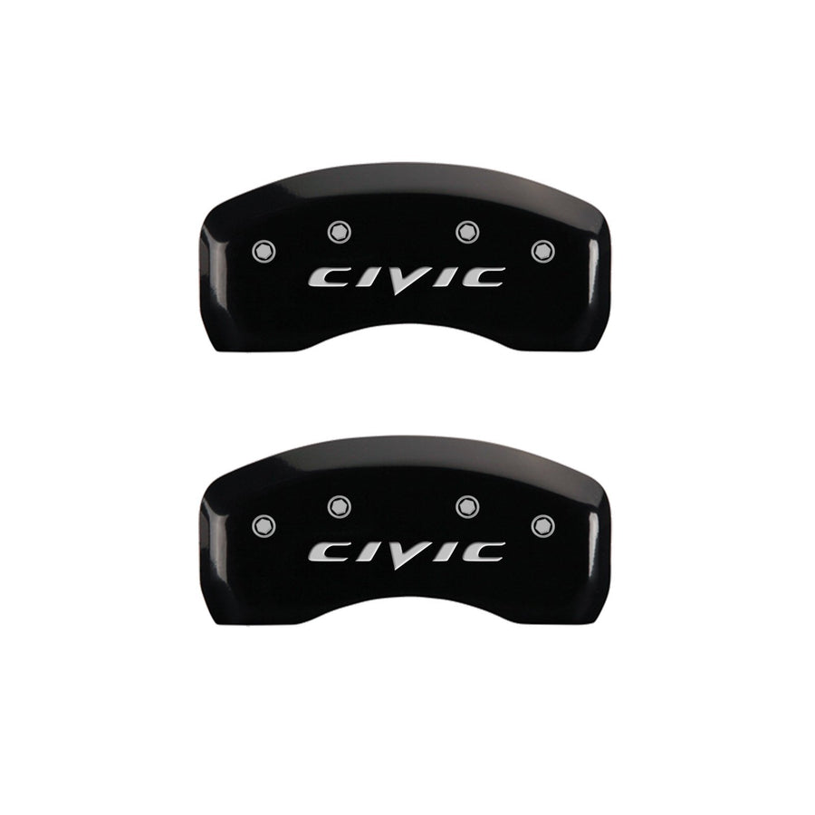 MGP Caliper Covers Front and Rear 20220SCIVBK Black Powder Coat Finish, Set of 4 (Civic 2015/CIVIC Silver Characters, Engraved)