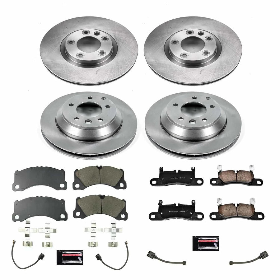Power Stop KOE8516 Front and Rear Brake Kit-OE Brake Rotors & Ceramic Brake Pads and 2 Front & 2 Rear Sensor Wires For Porsche Cayenne 2013-2018 [Model Specific]