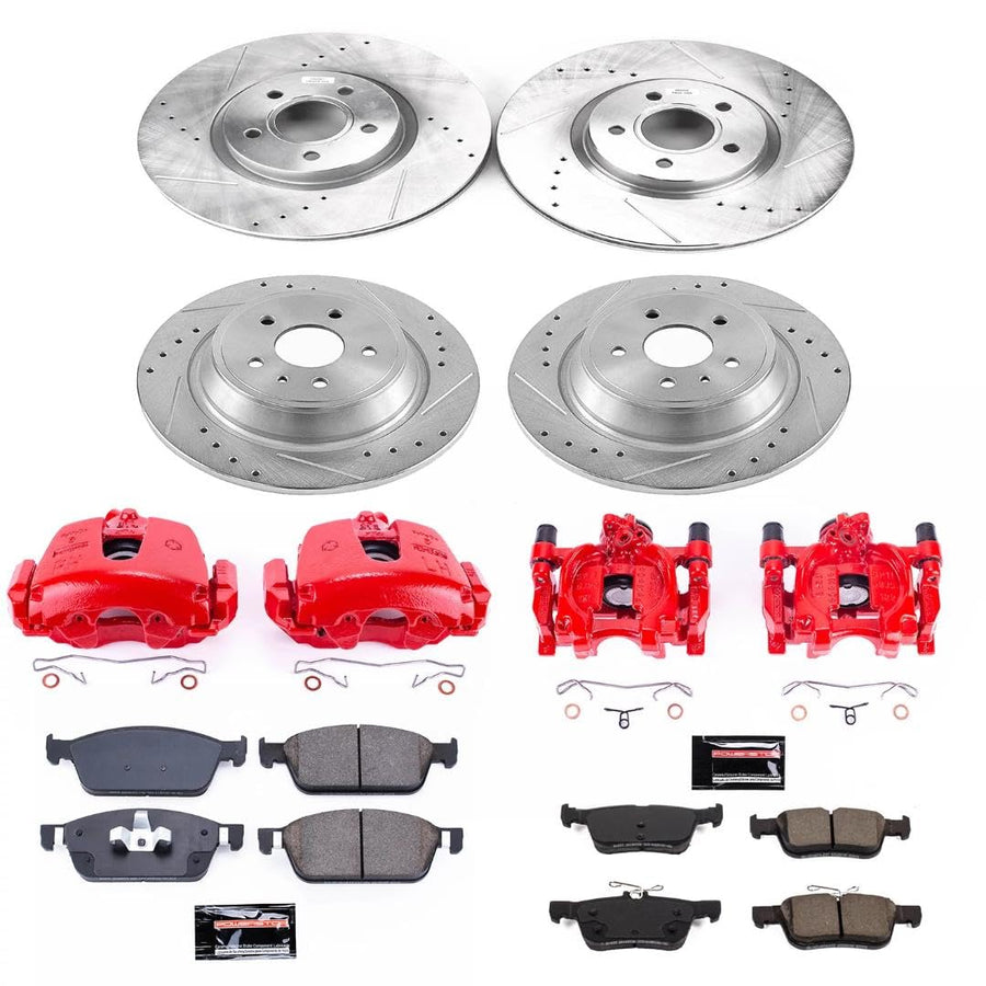 Power Stop Z23 KC7569 Evolution Front and Rear Brake Kit-Drilled/Slotted Rotors, Carbon Ceramic Brake Pads & Calipers For Ford Escape 2017-2019 [Model Specific]