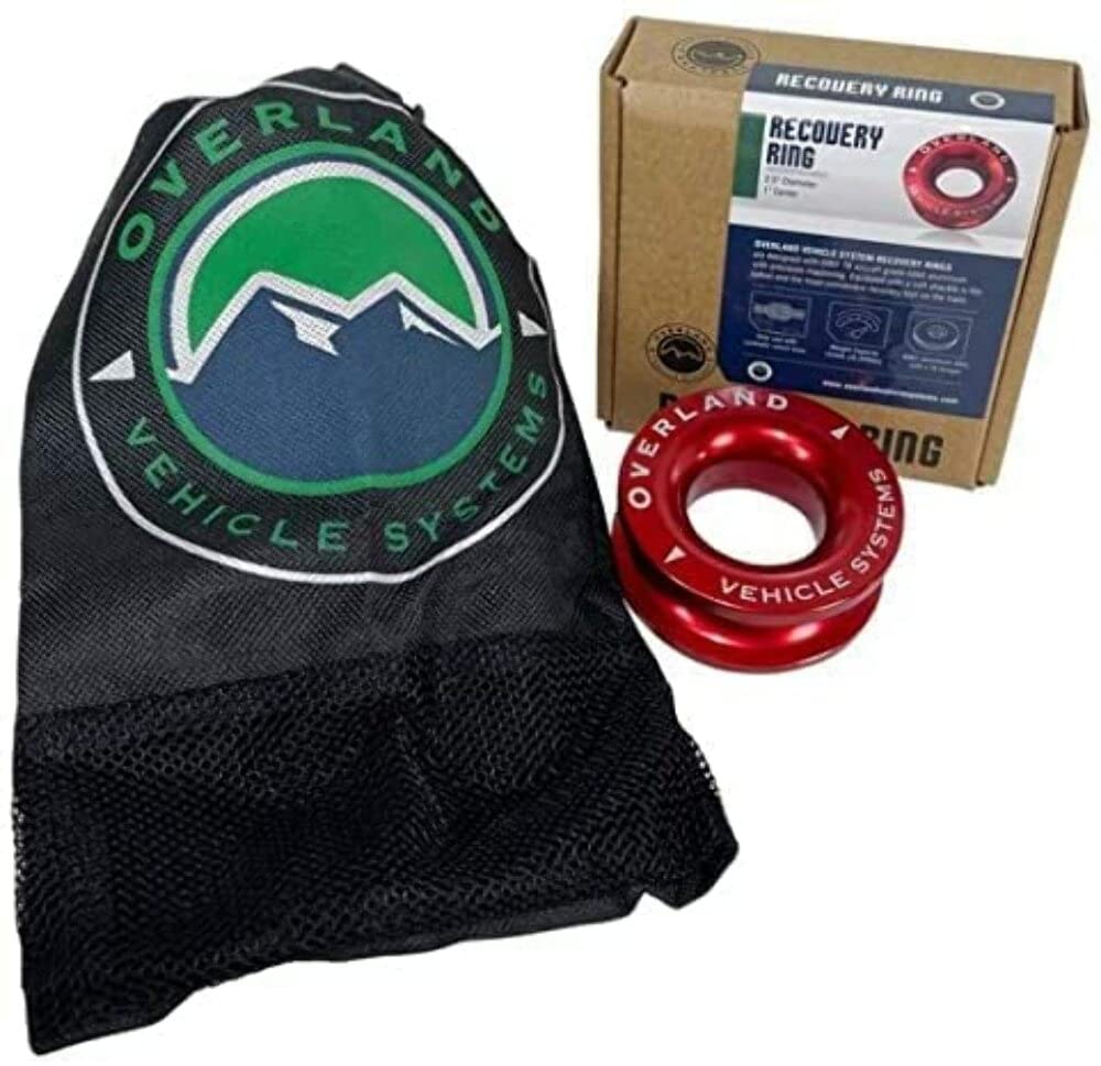 Recovery Ring Overland Vehicle Systems 2.5" 10,000 lb. Red with Storage Bag - T6 6061 Aircraft Grade Aluminum - for Use for Truck, SUV, ATV and UTV