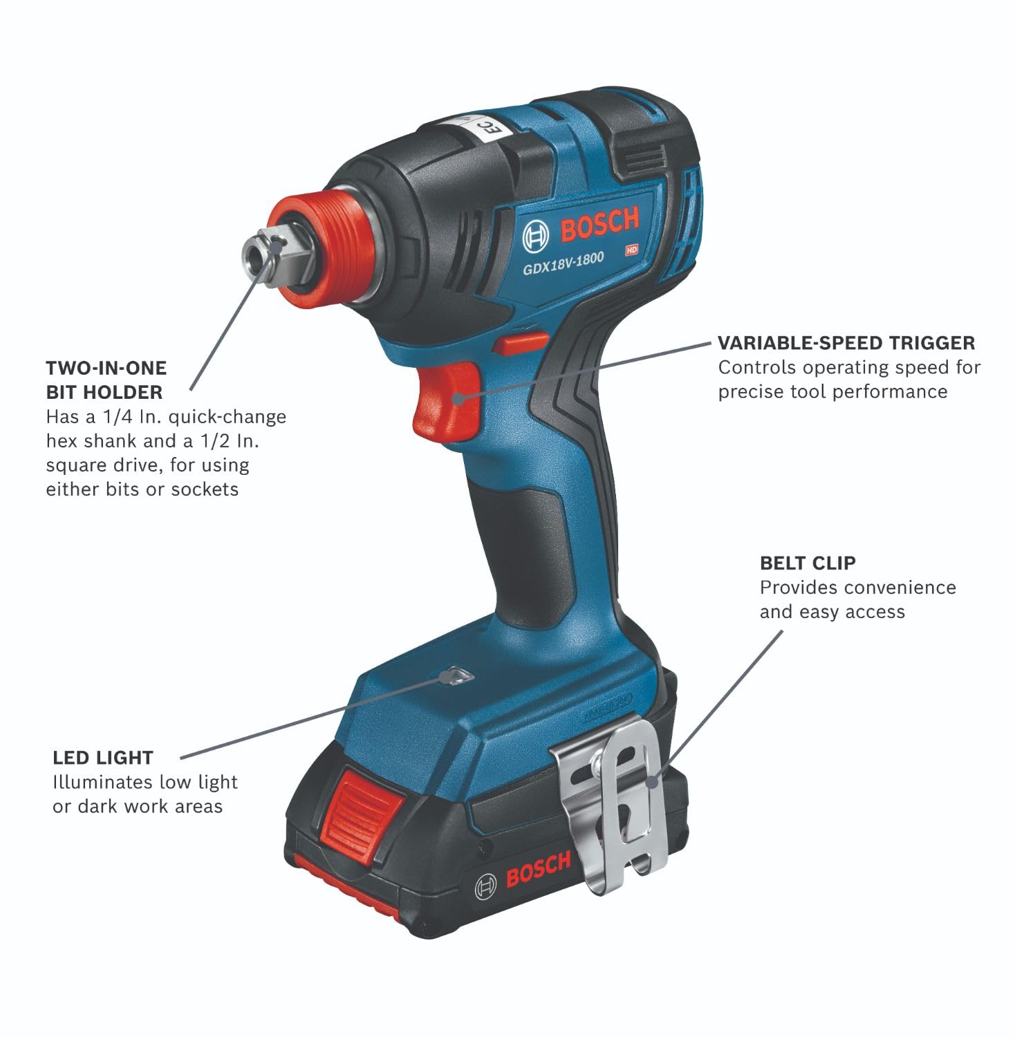 GXL18V-240B22 Bosch 18V 2-Tool Combo Kit with 1/2 In. Hammer Drill/Driver, Two-In-One 1/4 In. and 1/2 In. Bit/Socket Impact Driver/Wrench and (2) 2 Ah Standard Power Batteries