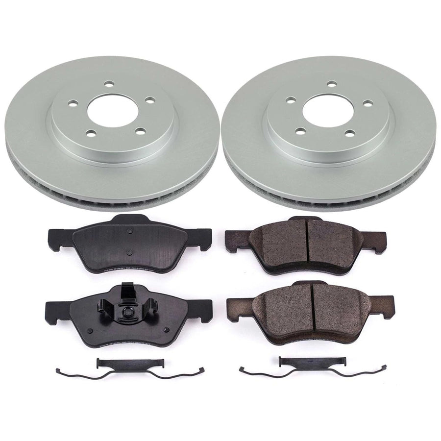 Coated Power Stop CRK4581 Brake Rotor & Ceramic Brake Pads- front For Ford Escape 2008-2010, Mazda Tribute 2008-2010, Mercury Mariner 2008-2010 [Model Specific]