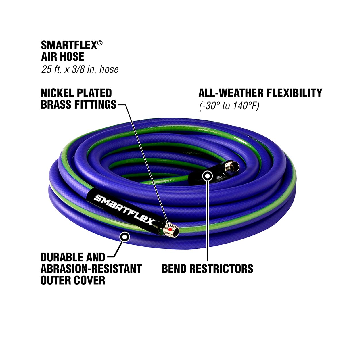Air Hose SmartFlex, 3/8 in. x 25 ft, Hybrid, Blue - HSF3825BL2