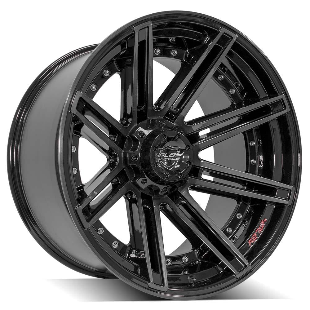 22 Inch 4PLAY Wheels 4P08 Rim Fits 6x135 & 6x139.7 22x12 Gloss Black Brushed with Tinted Clear (1)