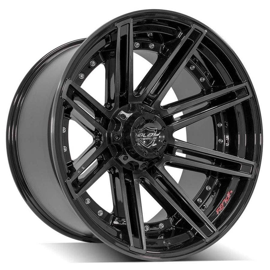 22 Inch 4PLAY Wheels 4P08 Rim Fits 6x135 & 6x139.7 22x12 Gloss Black Brushed with Tinted Clear (1)