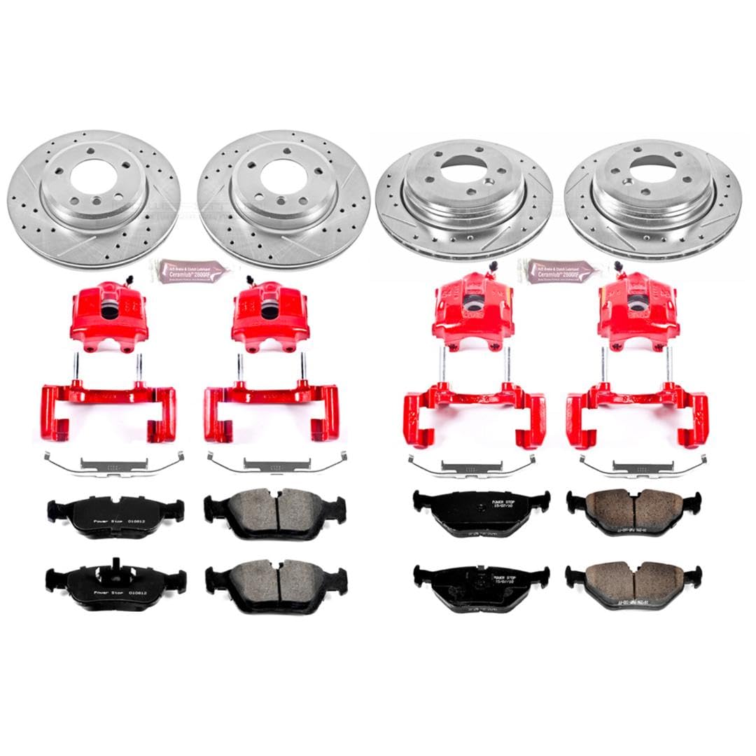Power Stop 1-Click Performance Brake Kit KC874 with Caliper and 1 Front & 1 Rear Sensor Wires For BMW 325xi 2001-2005 [Model Specific]