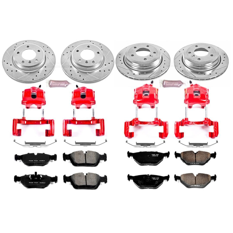Power Stop 1-Click Performance Brake Kit KC874 with Caliper and 1 Front & 1 Rear Sensor Wires For BMW 325xi 2001-2005 [Model Specific]