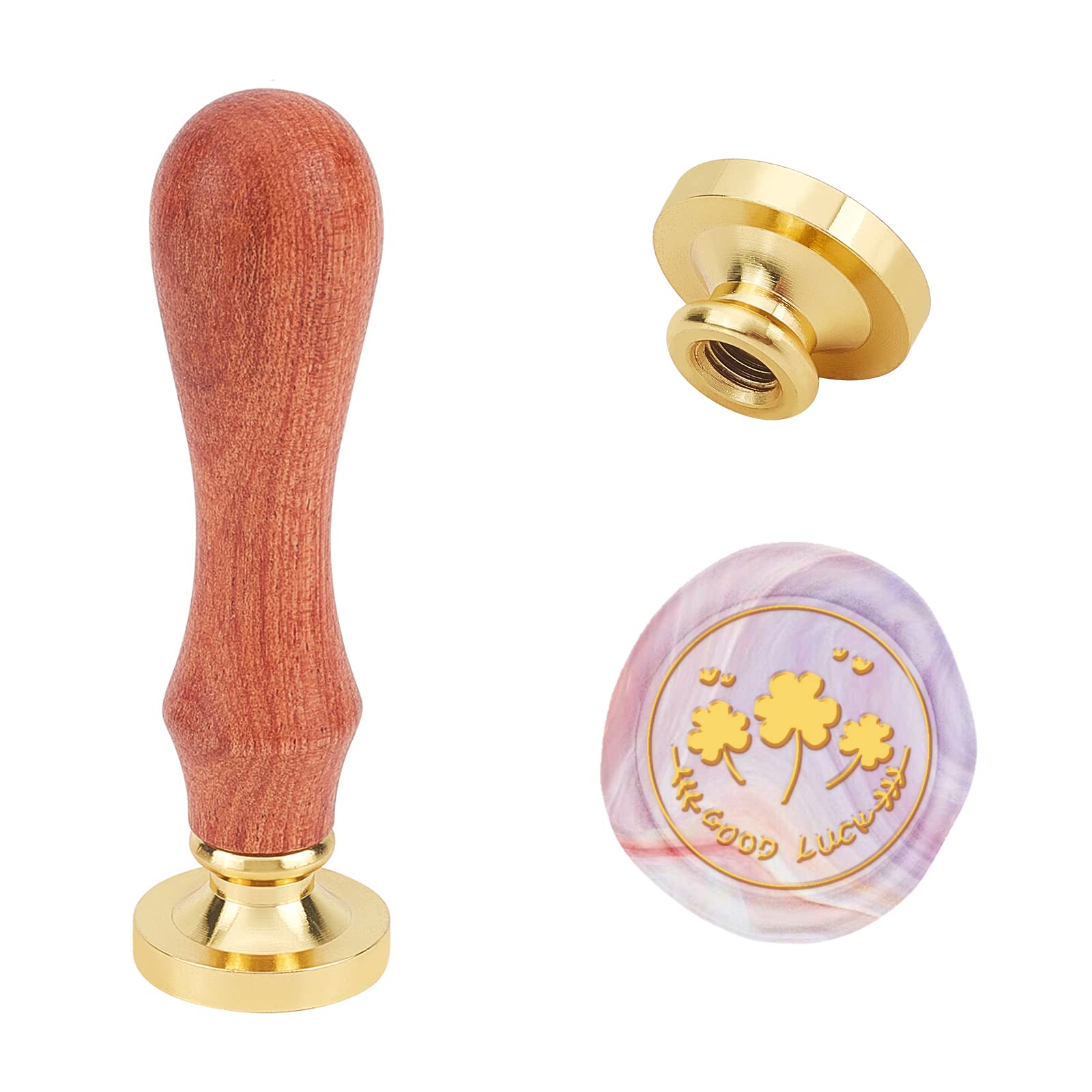 Four Leaf Clover Pattern SUPERDANT 0.98" DIY Wood Wax Seal Stamp Removable Sealing Stamp with Brass Head and Wood Handle for Wedding Invitation Gift Bag Letter Document