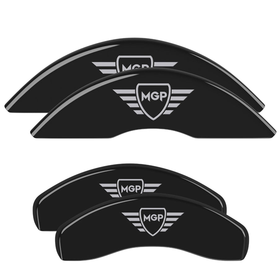 Caliper Covers MGP 23002SMGPBK (Black Powder Coat Finish, Engraved Front and Rear: MGP, Silver Characters, Set of 4)