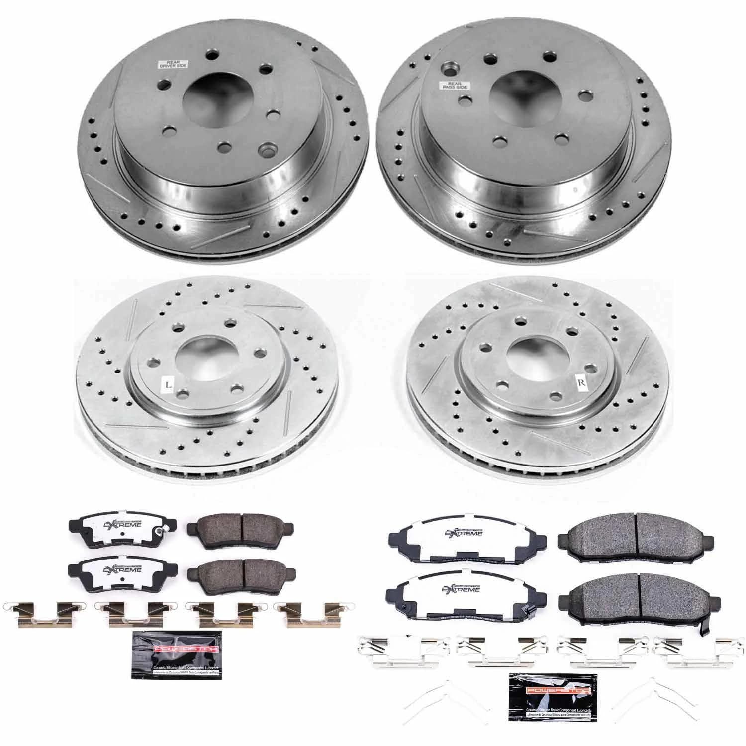 Power Stop Brake Kit Front and Rear For 2016 2017 2018 2019 Nissan Frontier - Truck & Tow Carbon Fiber Ceramic Pads & Drilled and Slotted Rotors Replacement, K8357-36