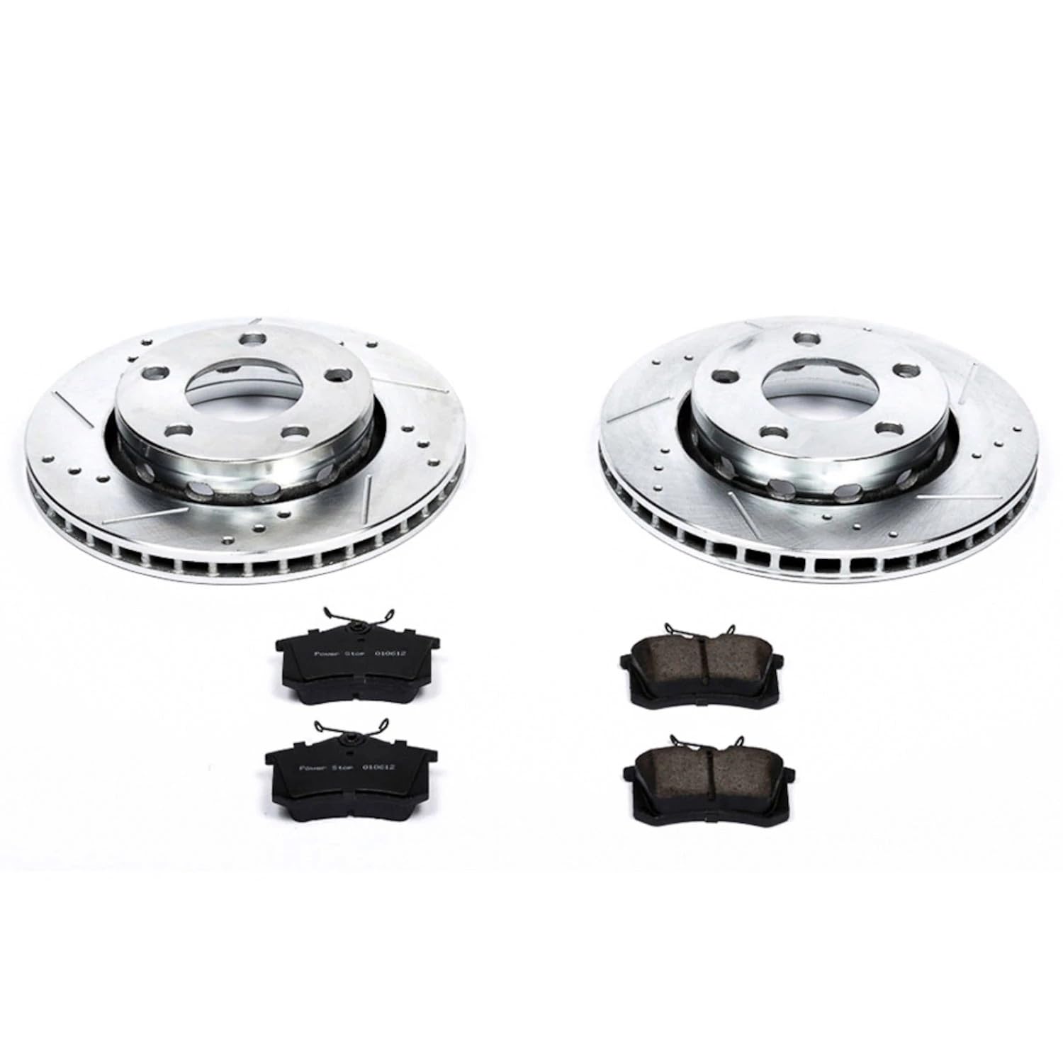 Power Stop K894 Rear Z23 Brake Pads Carbon Fiber with Drilled & Slotted Brake Rotors Kit For Audi S4 2000-2002 [Model Specific]