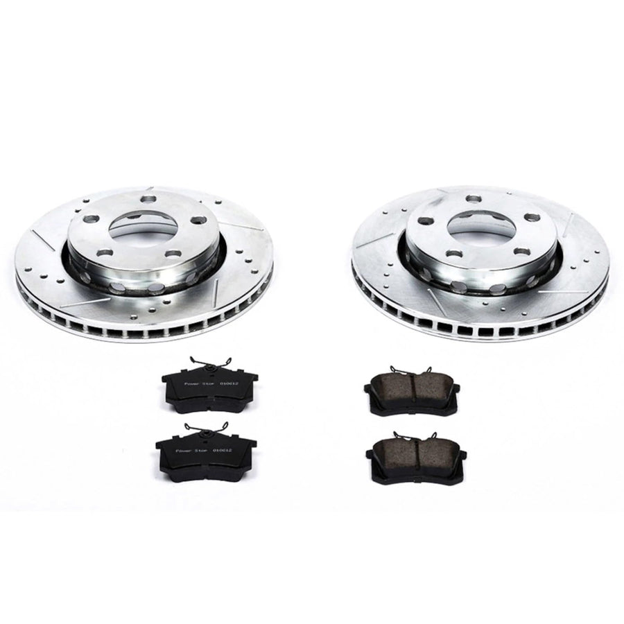 Power Stop K894 Rear Z23 Brake Pads Carbon Fiber with Drilled & Slotted Brake Rotors Kit For Audi S4 2000-2002 [Model Specific]