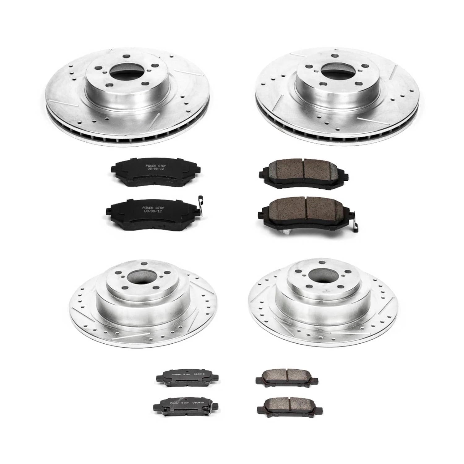 Power Stop K2750 Z23 Carbon Fiber Brake Pads Front and Rear with Drilled & Slotted Brake Rotors Kit For Subaru Legacy 2002-2004 [Model Specific]