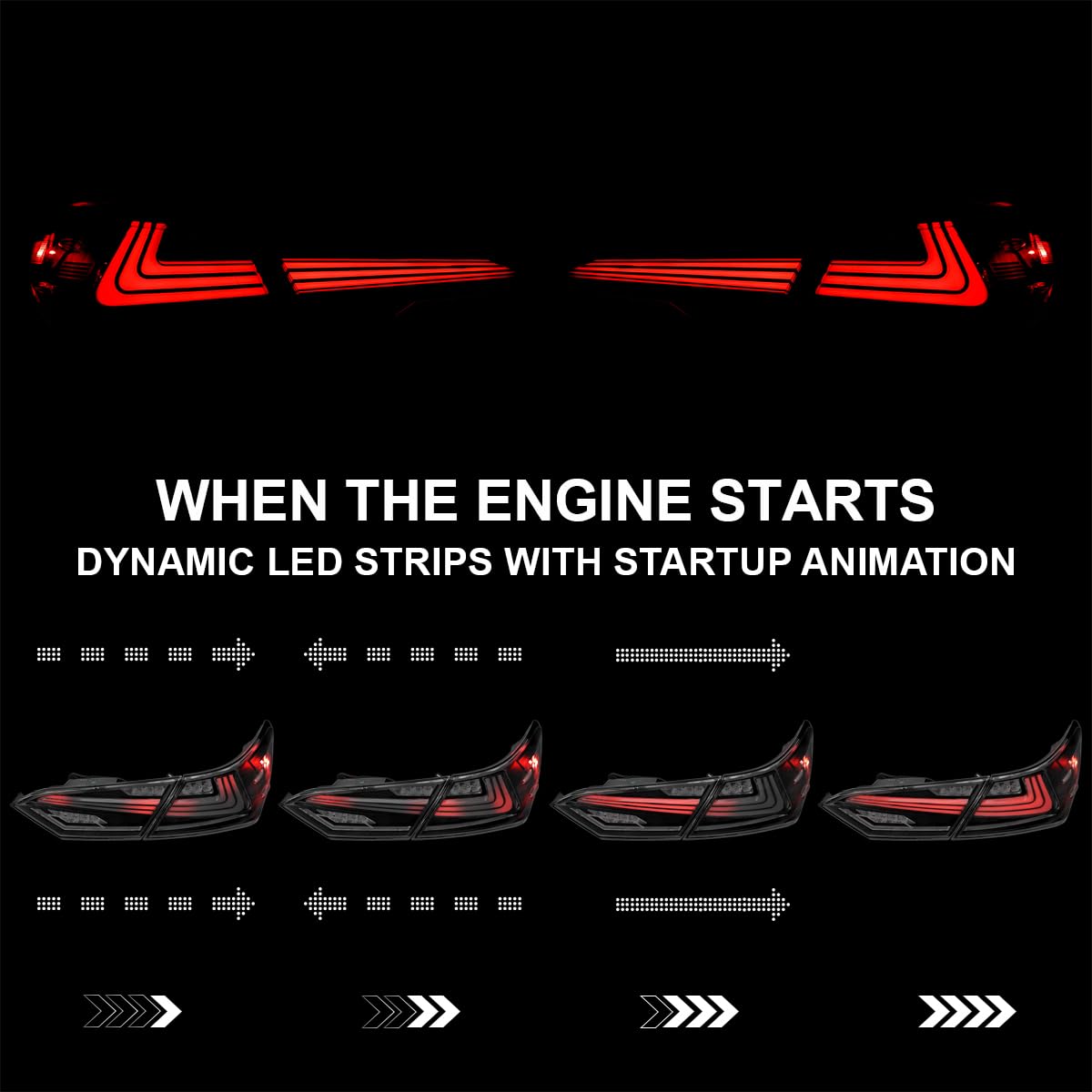 Sequential Tail Lights SPEC-D TUNING Black w/LED Turn Signal and Startup Animation Compatible with 2018-2022 Toyota Camry, Left + Right Pair Assembly