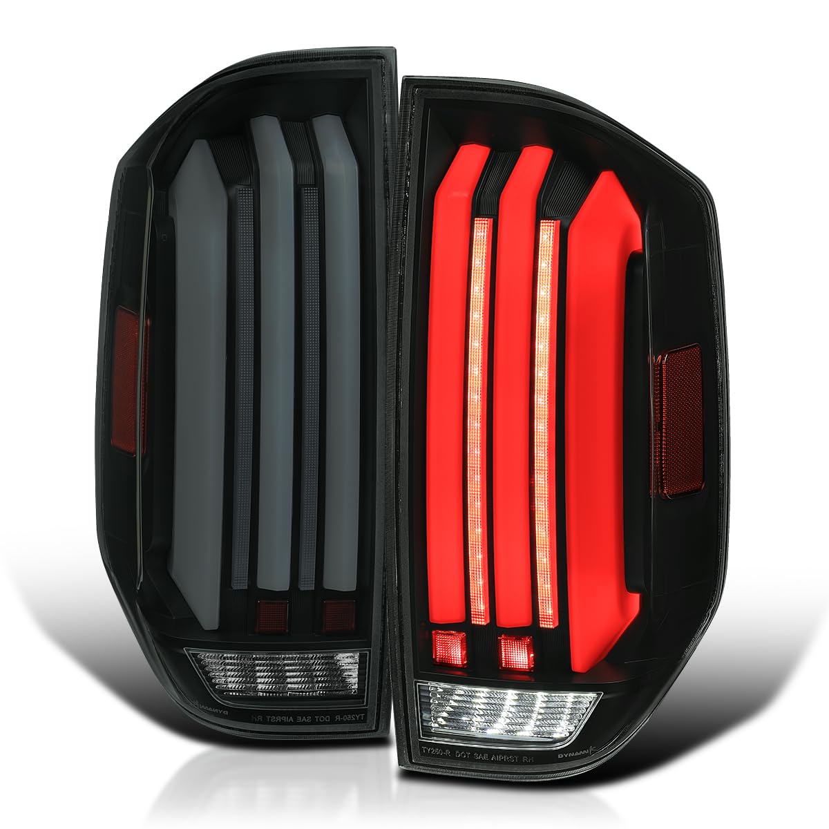 Matte Black Smoke SPEC-D TUNING Full LED Strip Tail Lights w/White Sequential LED Light Bars and Startup Animation Compatible with 2014-2021 Toyota Tundra, Left + Right Pair Assembly