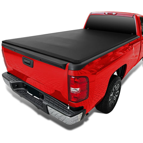 Soft Quad Fold Tonneau Cover Spec-D Tuning Compatible with 2007-2013 Chevy Silverado/GMC Sierra 1500, 2007-2014 Chevy Silverado/GMC Sierra 2500 HD / 3500 HD 78" 6.5FT Standard Bed