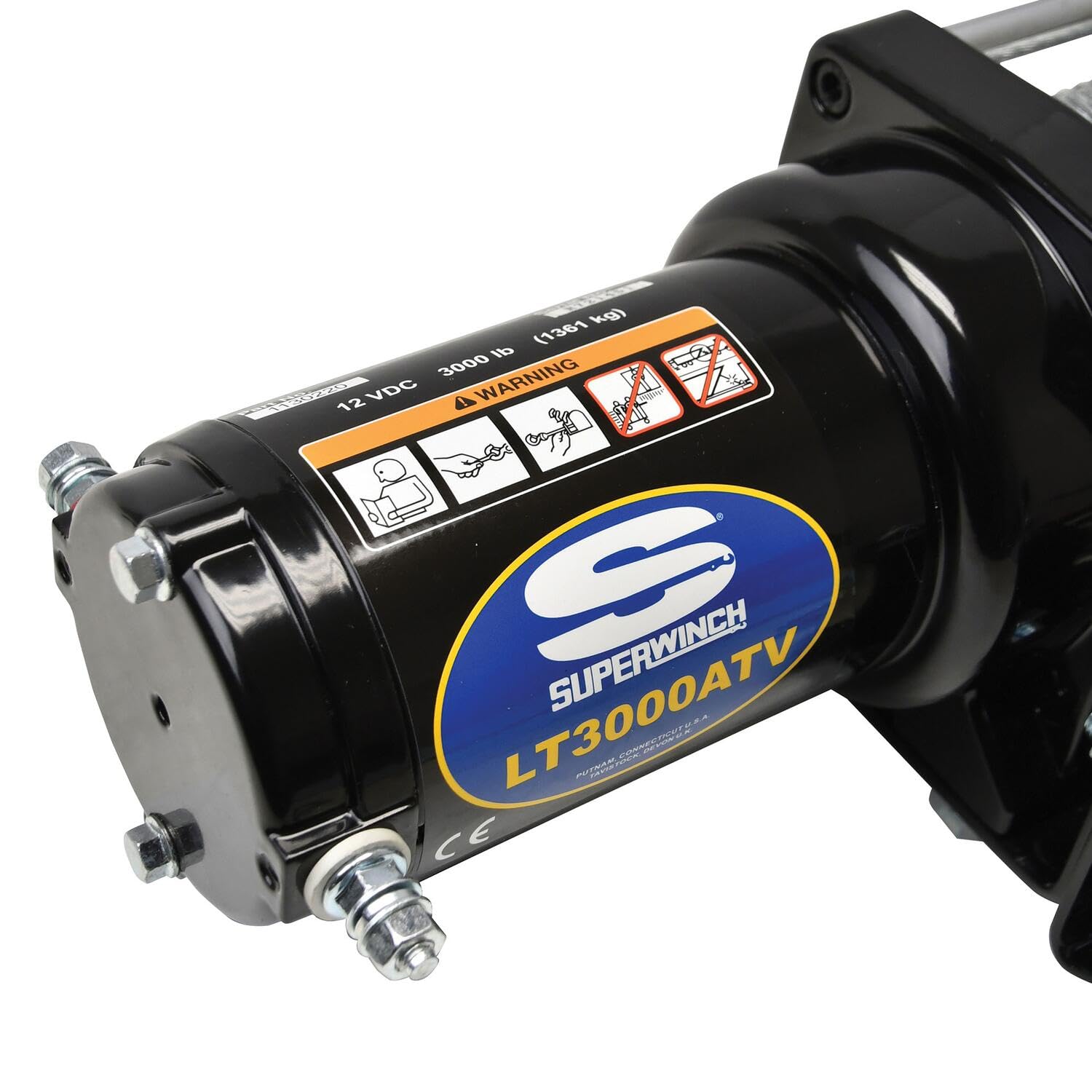 LT3000ATV Superwinch 1130220 12 VDC winch 3,000lbs/1360kg with roller fairlead, mount plate, handlebar rocker switch, and handheld remote