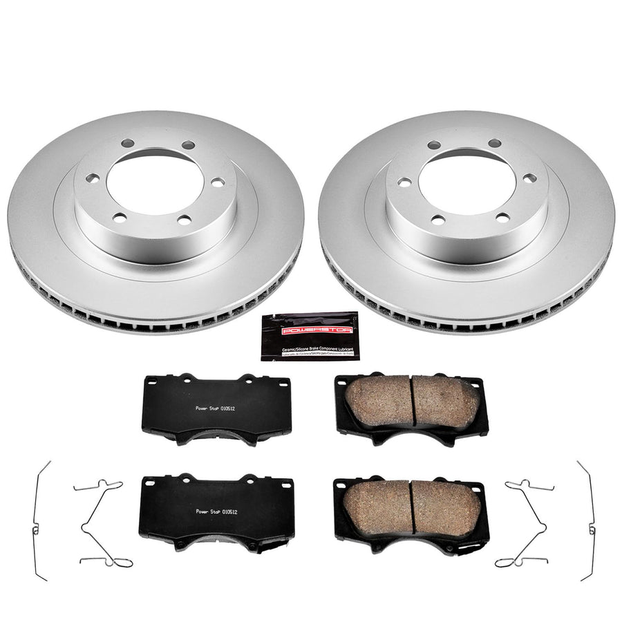 Power Stop Coated Brake Rotor & CRK2421 Ceramic Brake Pads- front For Lexus GX470 2003-2009, Toyota 4Runner 2003-2009 [Model Specific]