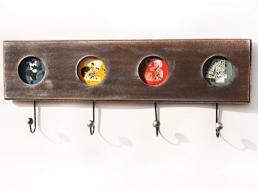 YIMJ Coat Hook Coat Rack Wooden Digital Pattern Four Hooks Creative Decoration Wall Hanging Ornament Billiard Hook