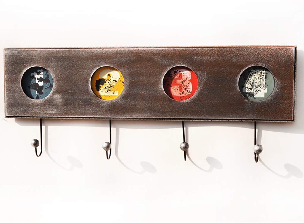 YIMJ Coat Hook Coat Rack Wooden Digital Pattern Four Hooks Creative Decoration Wall Hanging Ornament Billiard Hook