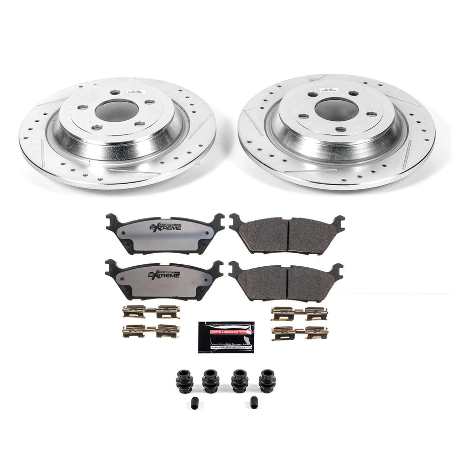 Power Stop Brake Kit For 2015-2017 Ford F-150 6 Lug Rear SSV [Specific With Electric Parking Brake] Z36 Truck & Tow Carbon Fiber Ceramic Brake Pads and Drilled and Slotted Brake Rotors K6814-36