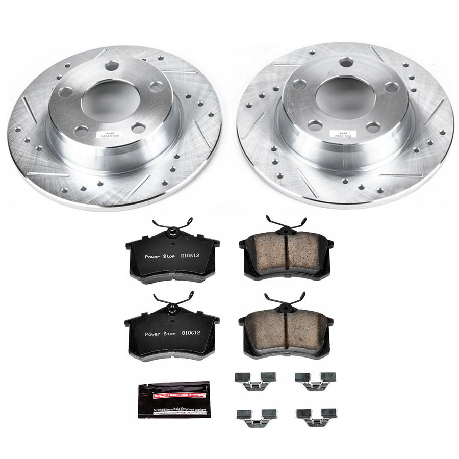 Rear Power Stop K940 Z23 Carbon Fiber Brake Pads with Drilled & Slotted Brake Rotors Kit For Audi Allroad Quattro 2001-2005 [Model Specific]