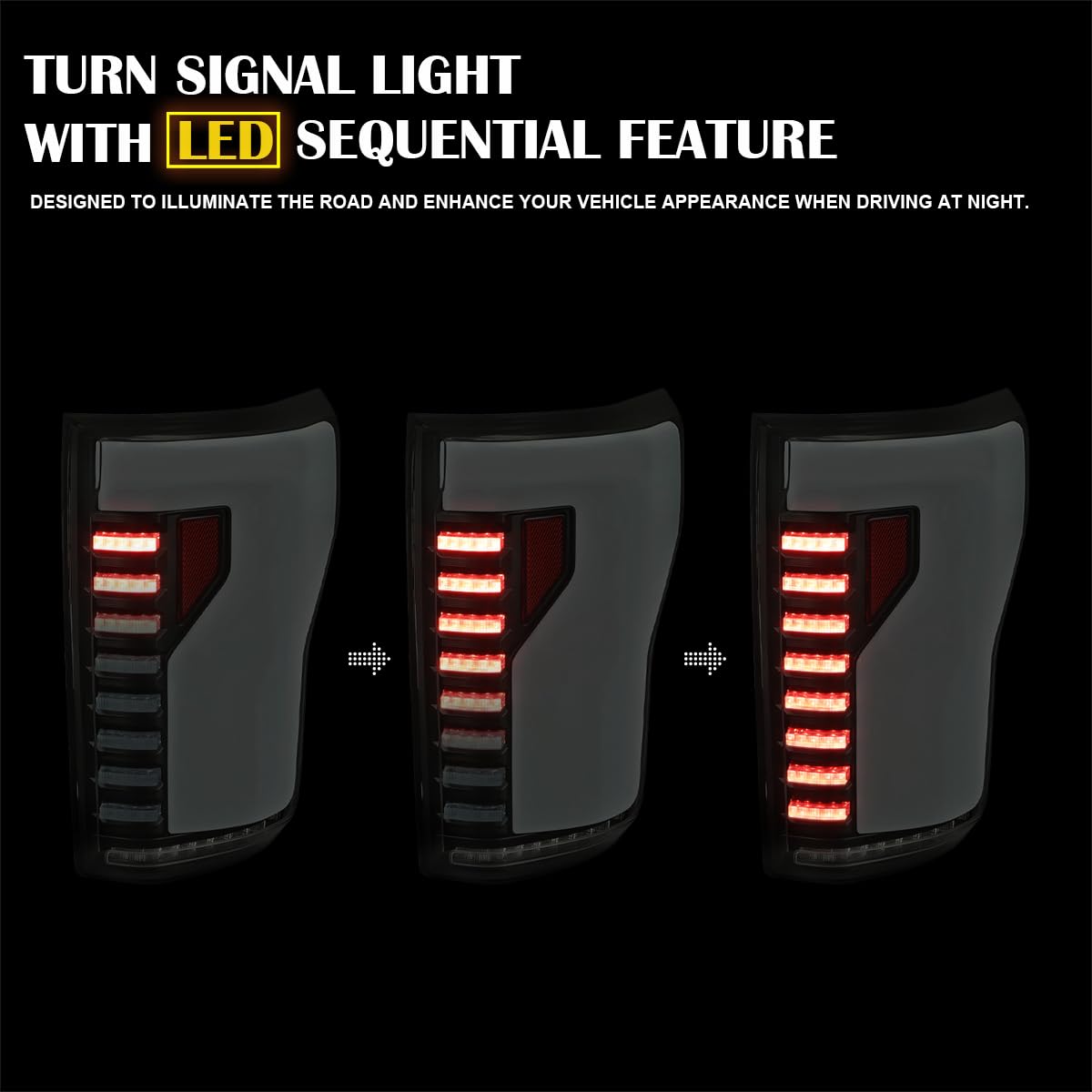 Black Smoke SPEC-D TUNING Lightning Style LED Tail Lights w/White LED Sequential Turn Signal and Startup Animation Compatible with 2015-2017 Ford F150, Left + Right Pair Assembly