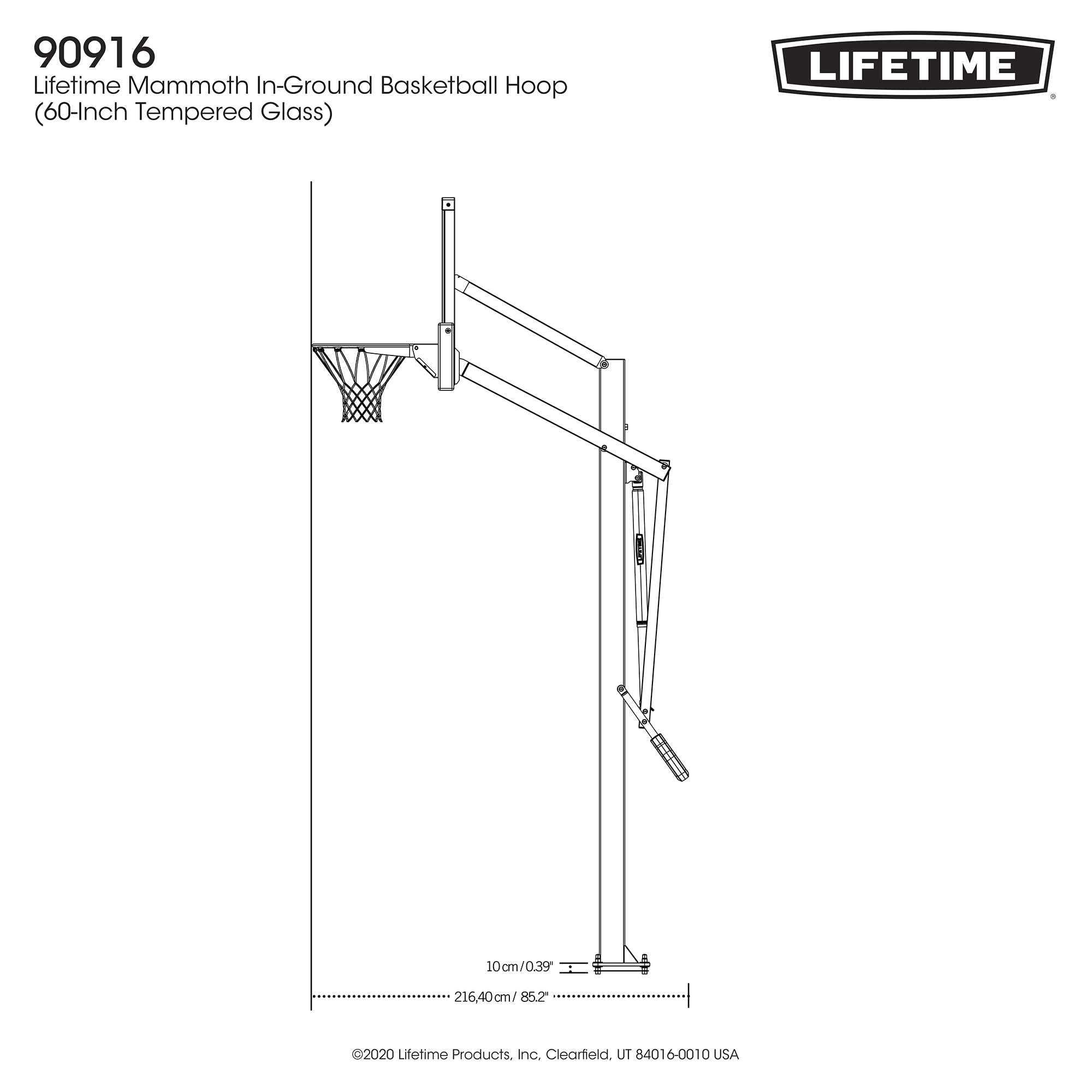 Mammoth 60" Lifetime Deluxe In-Ground Basketball Hoop, Adjustable Height Mammoth Lift, Tempered Glass Backboard Bolt Down System