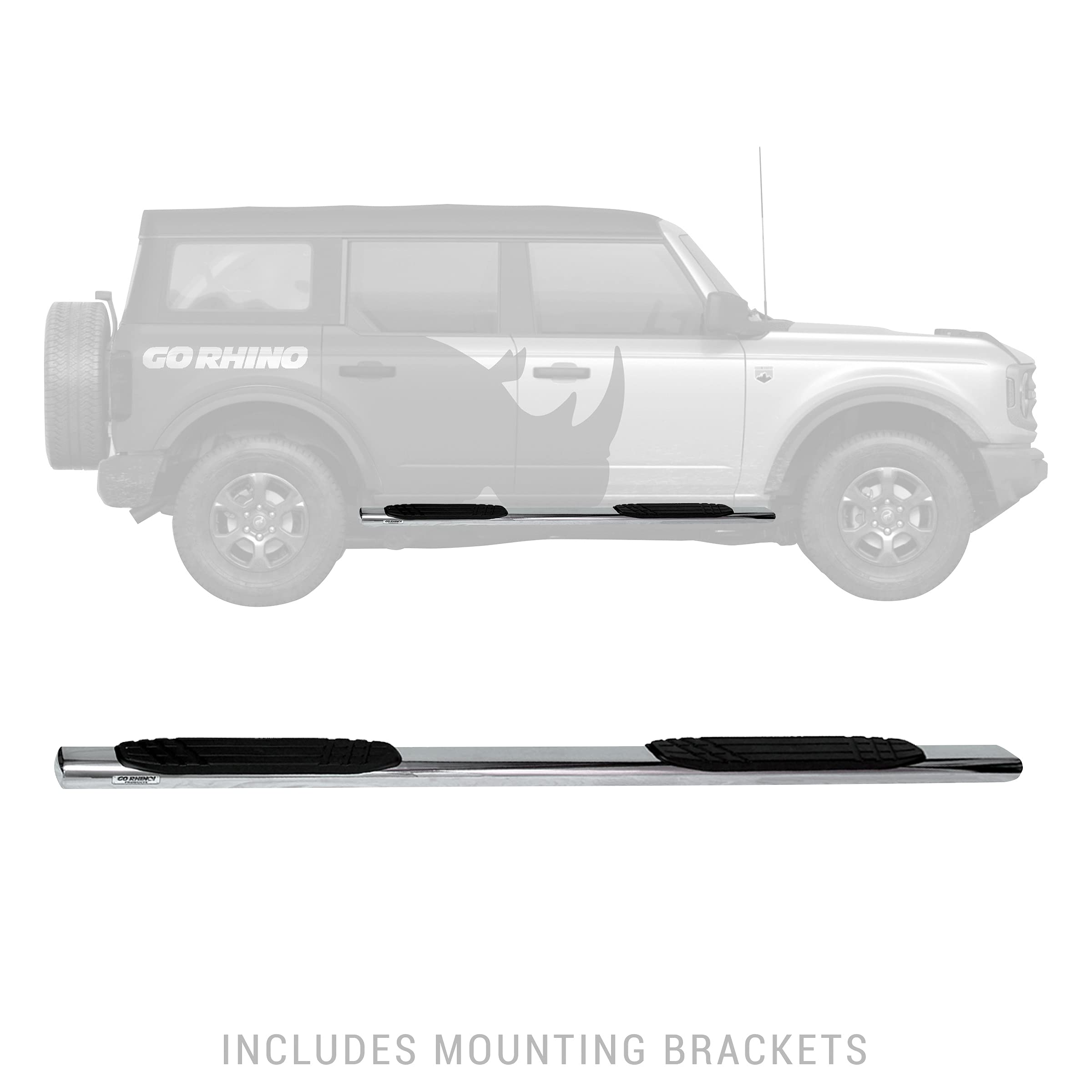 4" Go Rhino OE Xtreme Sidesteps & Brackets | Stainless Steel, Polished | 684412971PS | Fits 2021-2025 Ford Bronco 4-Door (Excludes Bronco Sport)