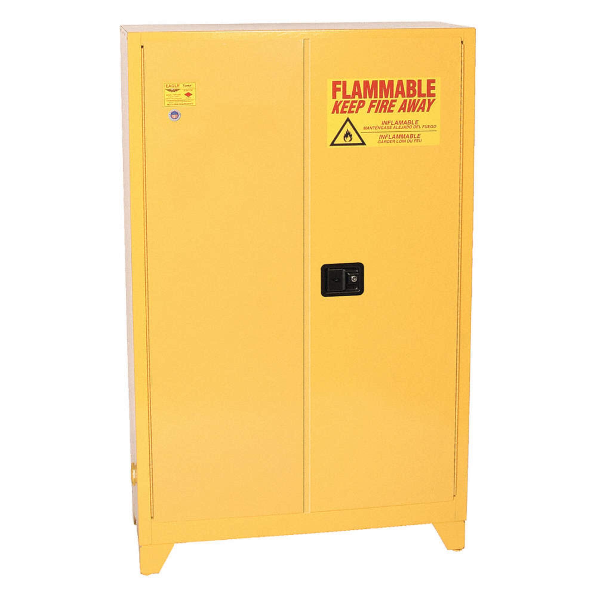 Eagle Tower™ 45 Gallon Safety Cabinet, 2 Shelves, 2 Door, Manual Close, Yellow, 1947XLEGS