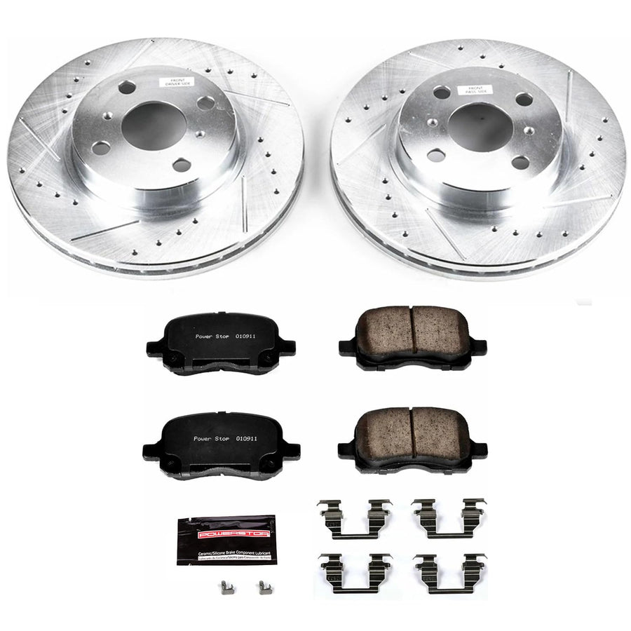 Power Stop K1152 Z23 Carbon Fiber Brake Pads with Drilled & Slotted Brake Rotors Kit For Chevrolet Prizm 1998-2002, Toyota Corolla 1998-2002 [Model Specific]